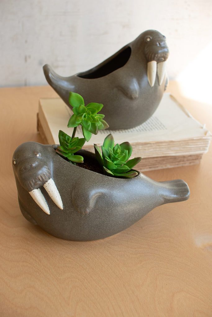 Set of 2 ceramic walrus planters - The Nifty Decor