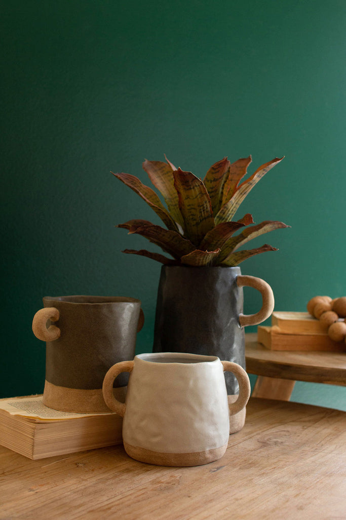 Set of 3 ceramic vases with ring handles - Bombay Mercantile