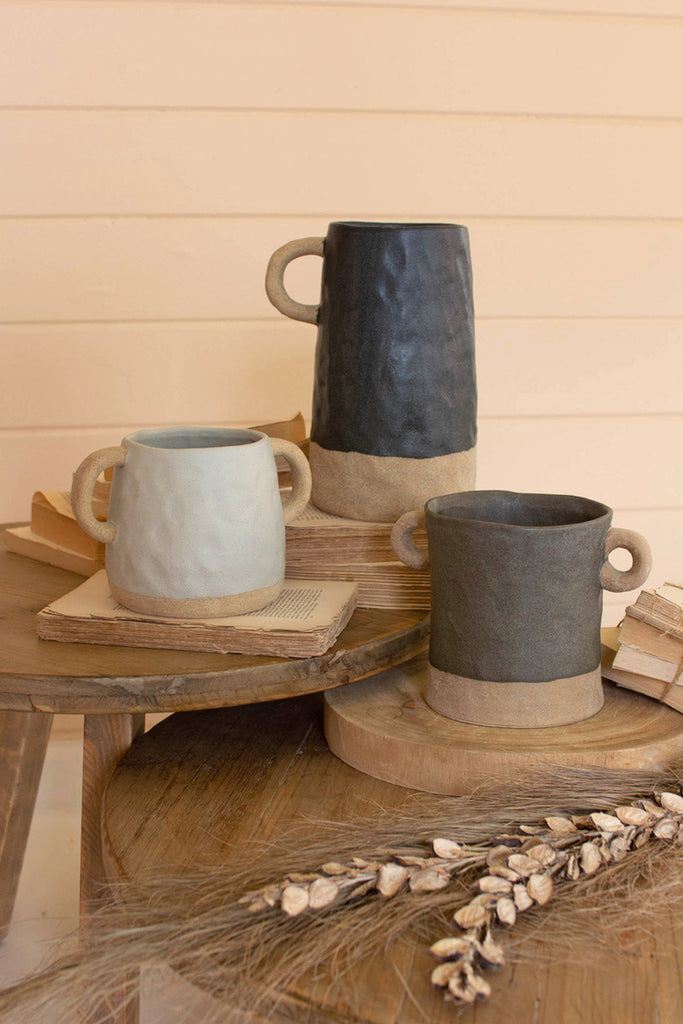 Set of 3 ceramic vases with ring handles - Bombay Mercantile
