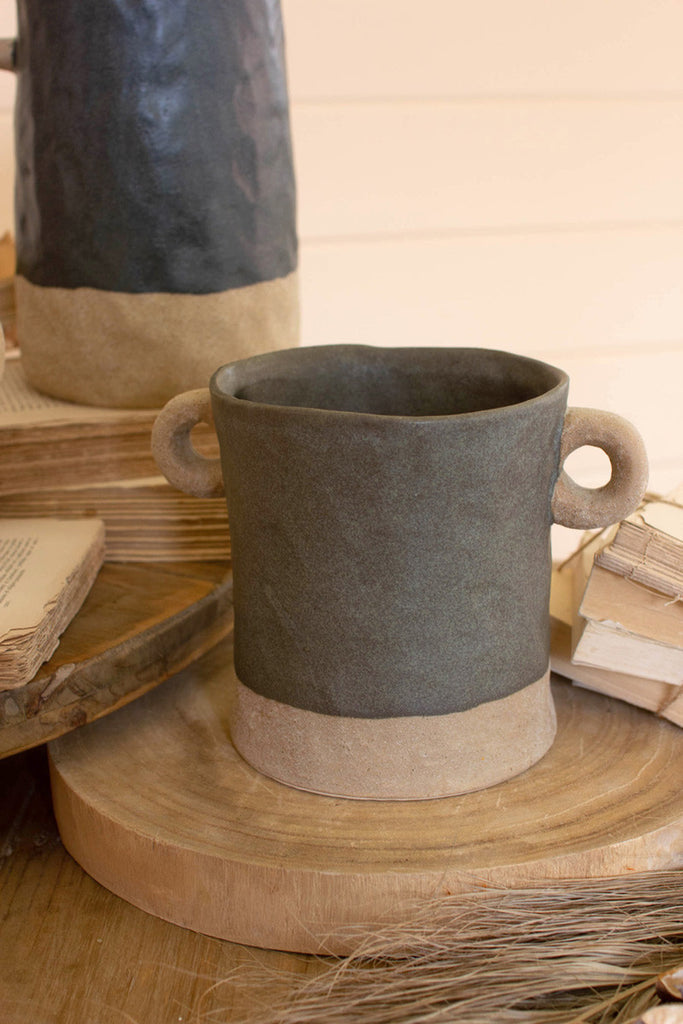 Set of 3 ceramic vases with ring handles - Bombay Mercantile