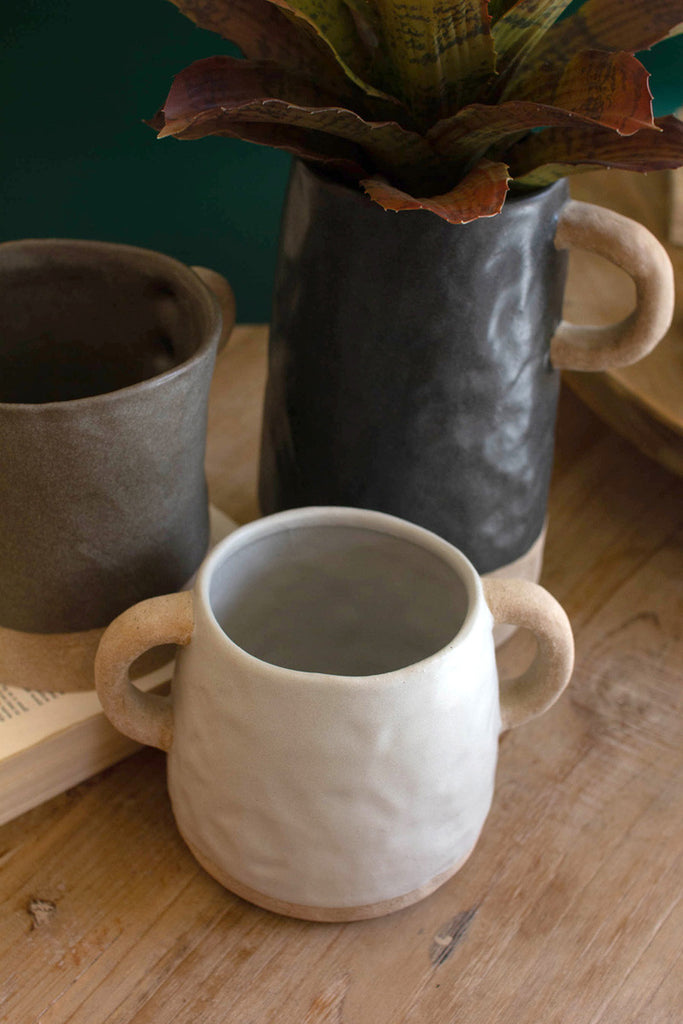 Set of 3 ceramic vases with ring handles - Bombay Mercantile