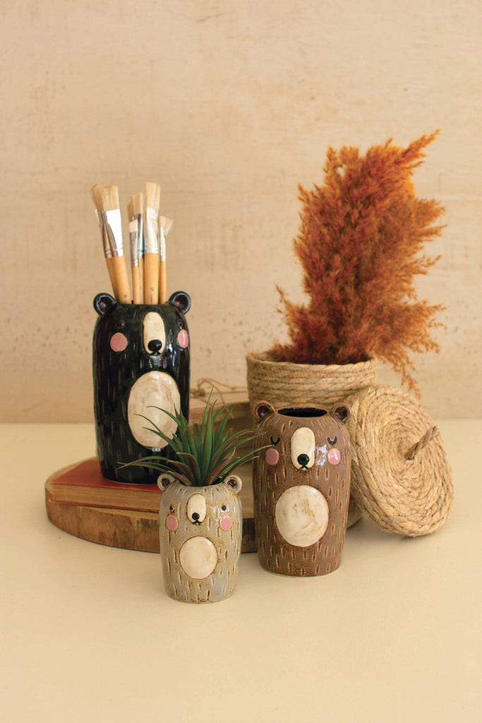 Set of 3 ceramic bear planters - Bombay Mercantile