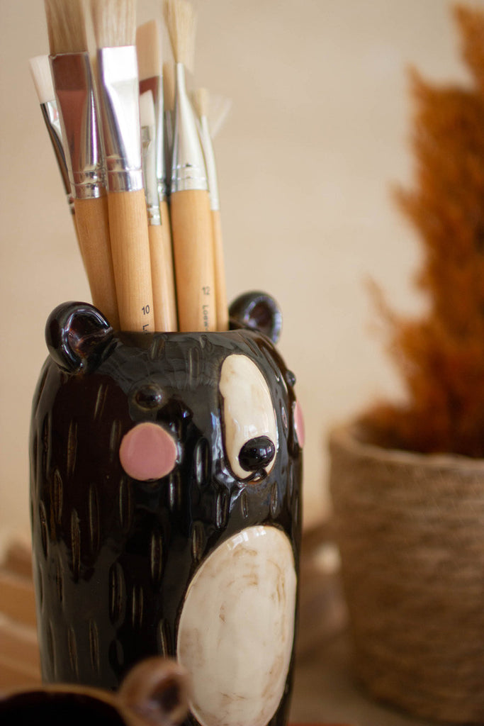 Set of 3 ceramic bear planters - Bombay Mercantile