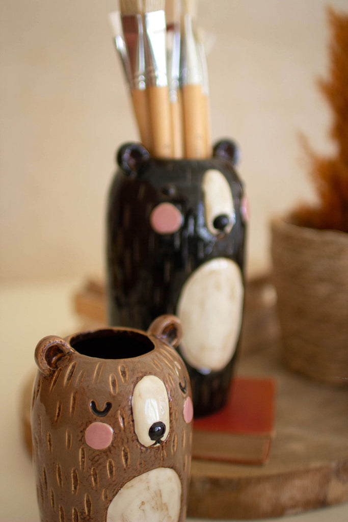 Set of 3 ceramic bear planters - Bombay Mercantile