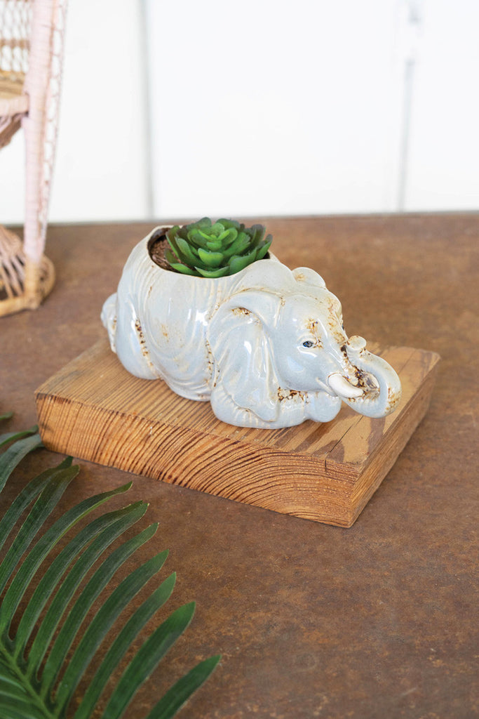 Ceramic elephant planter - Bombay Mercantile