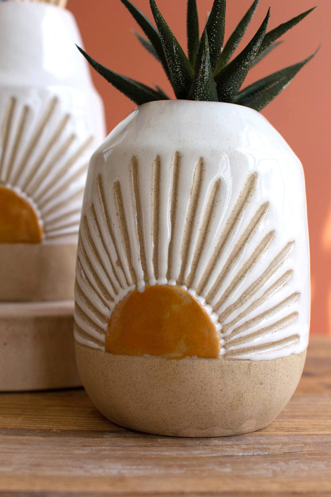 Set of 3 ceramic sunburst vessels - Bombay Mercantile