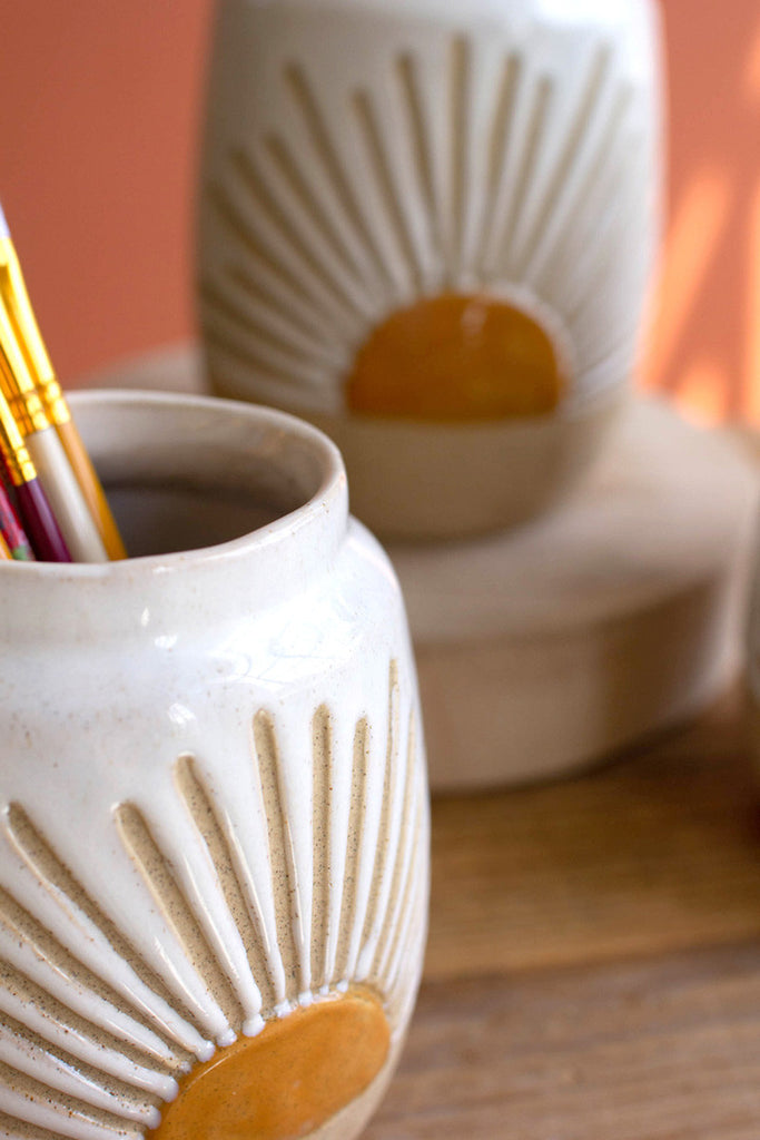 Set of 3 ceramic sunburst vessels - Bombay Mercantile