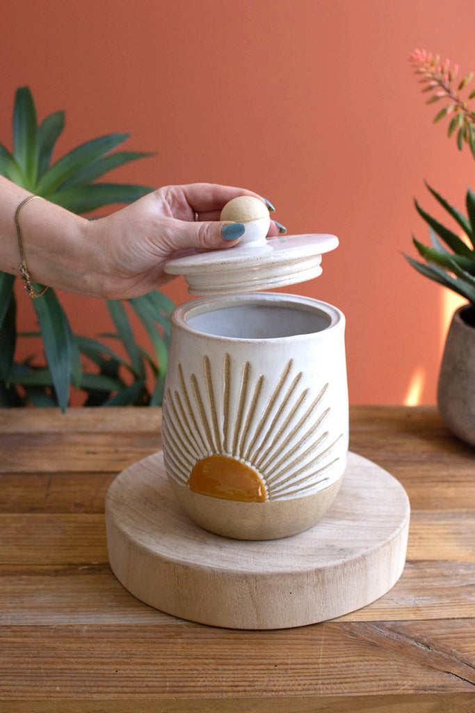 Ceramic sunburst canister - Bombay Mercantile