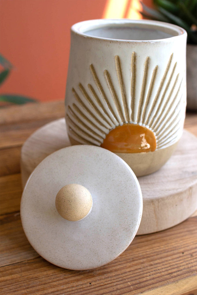 Ceramic sunburst canister - Bombay Mercantile