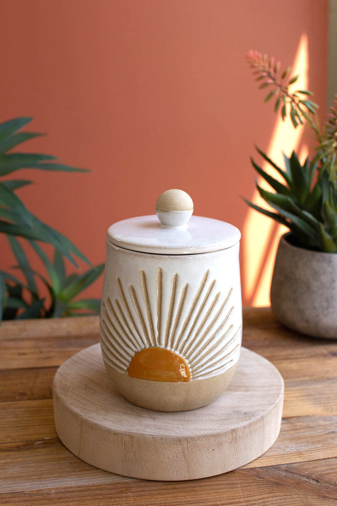 Ceramic sunburst canister - Bombay Mercantile