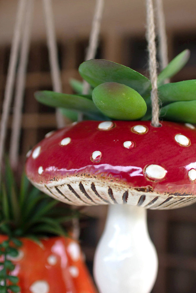 Set of 2 ceramic toadstool hanging planters - Bombay Mercantile