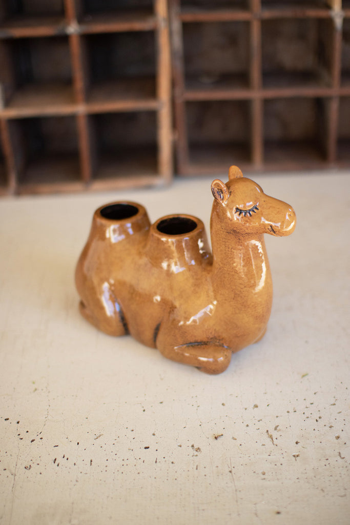 Brown ceramic camel planter - Bombay Mercantile