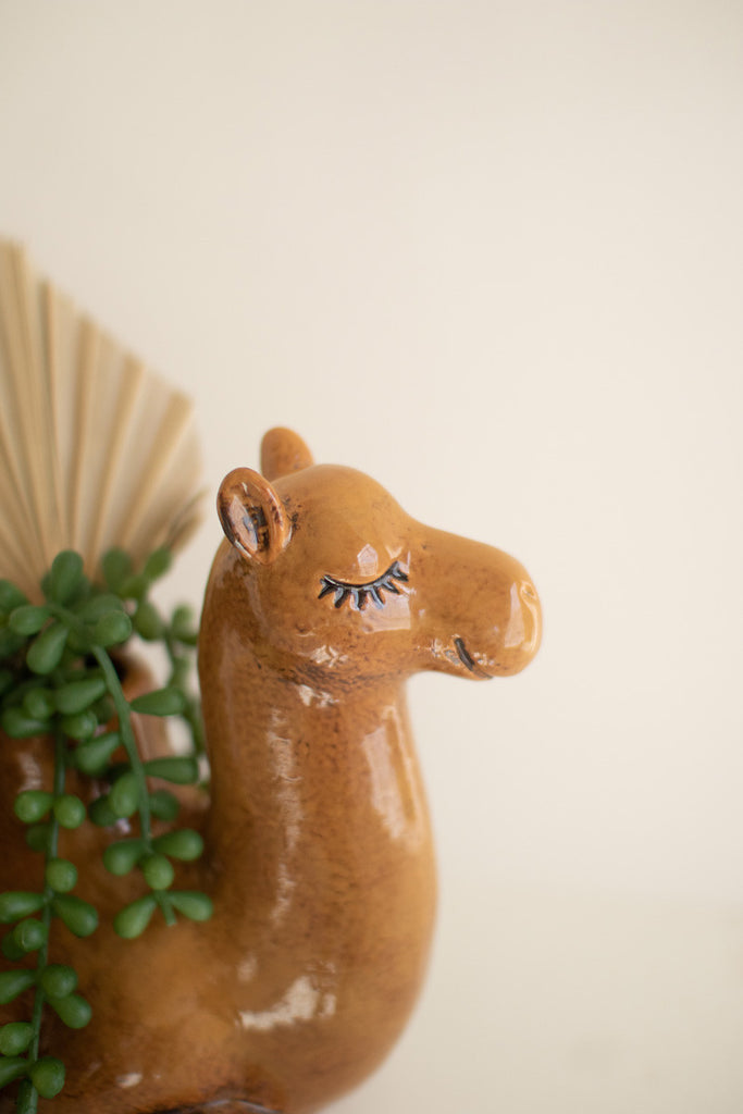 Brown ceramic camel planter - Bombay Mercantile