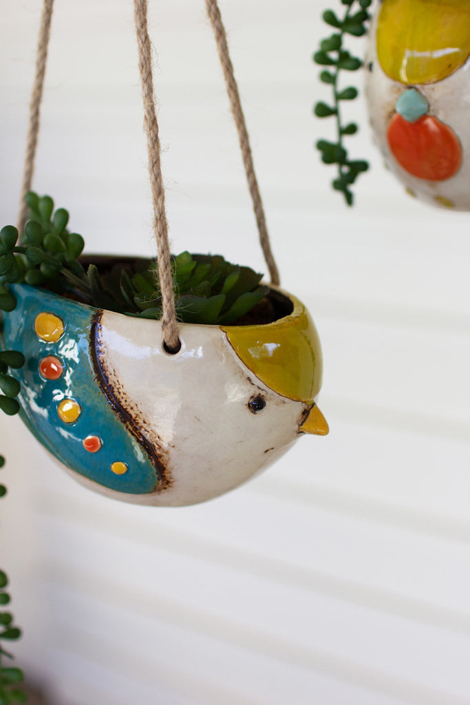 Set of 3 ceramic hanging bird planters - Bombay Mercantile