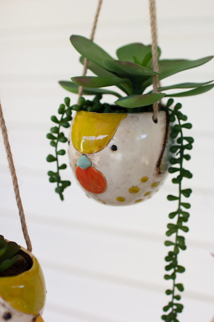 Set of 3 ceramic hanging bird planters - Bombay Mercantile