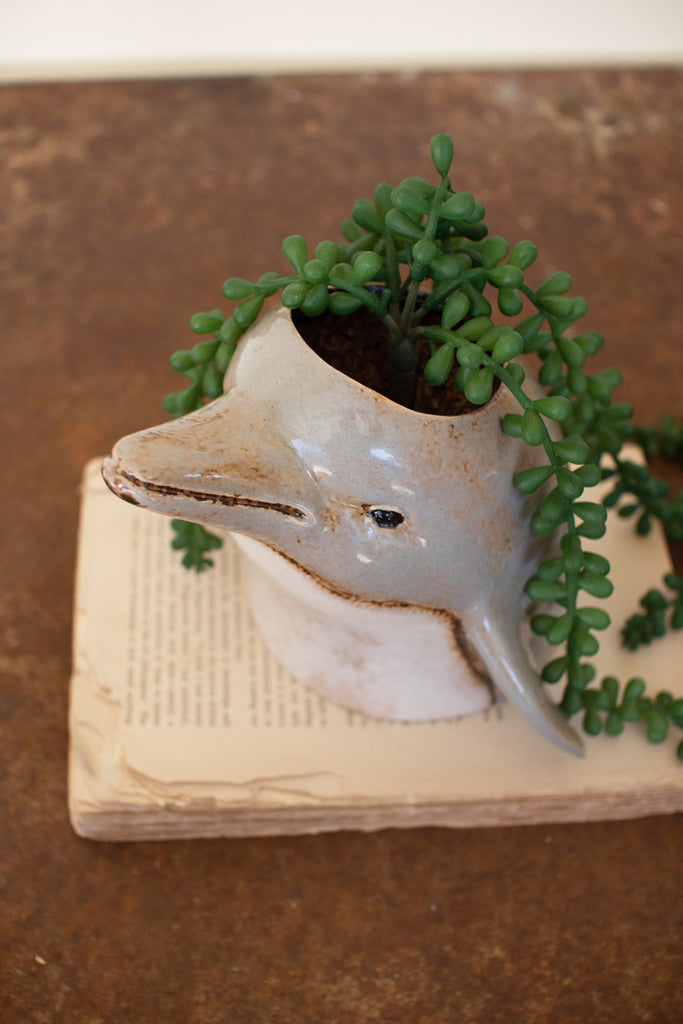 Ceramic dolphin planter - Bombay Mercantile