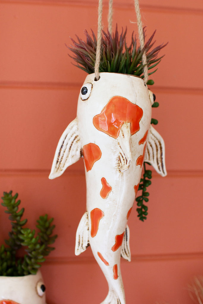 Ceramic koi fish hanging planter - Bombay Mercantile