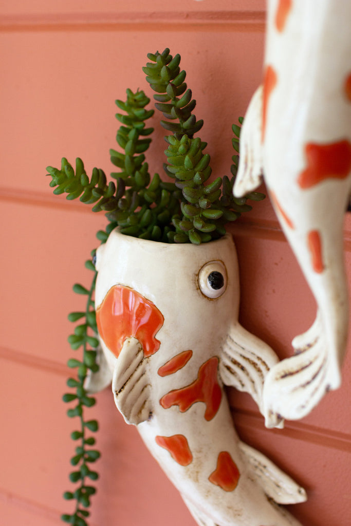 Ceramic koi fish wall planter - Bombay Mercantile