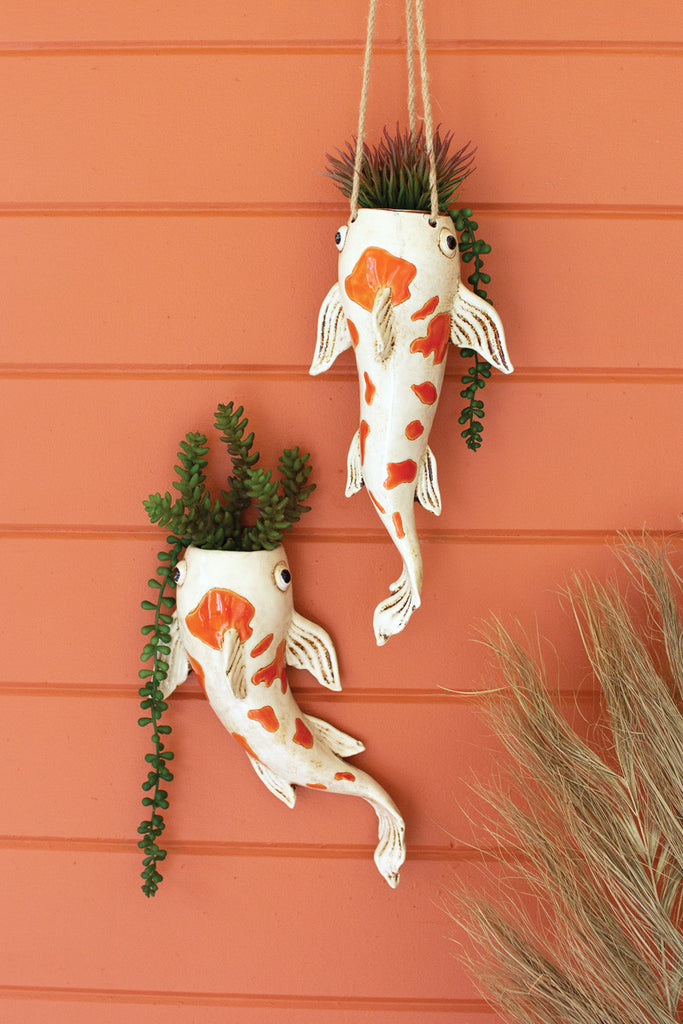 Ceramic koi fish wall planter - Bombay Mercantile
