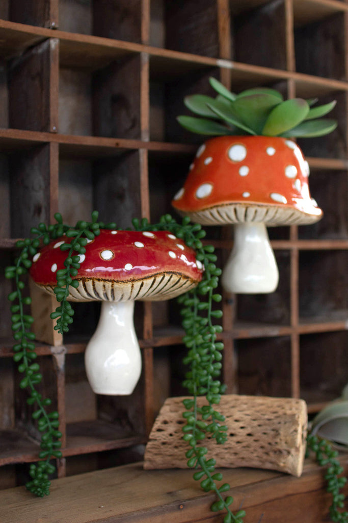 Set of 2 ceramic toadstool wall planters - Bombay Mercantile
