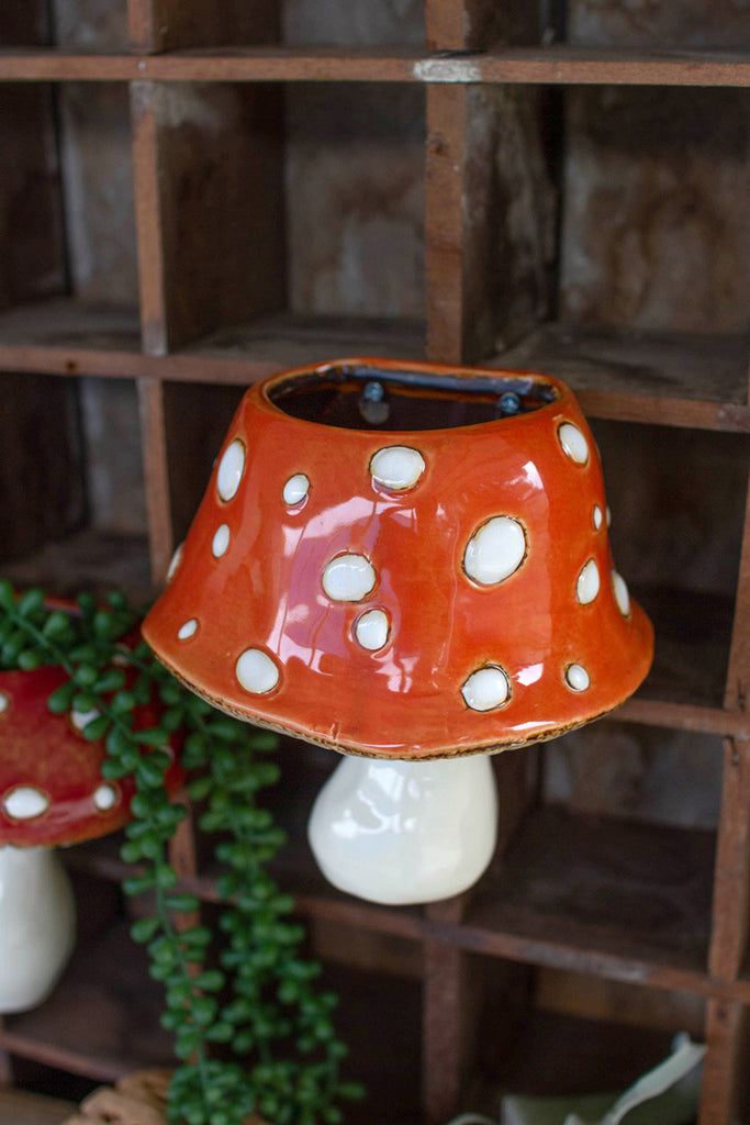 Set of 2 ceramic toadstool wall planters - Bombay Mercantile