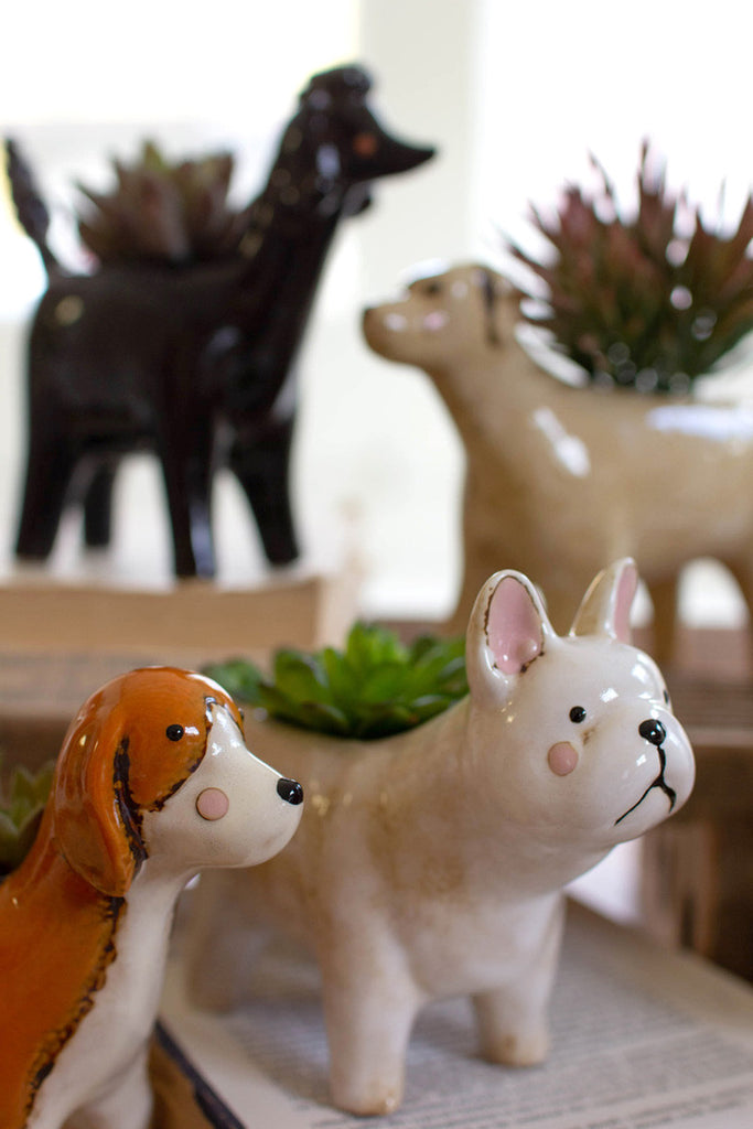 Set of 5 ceramic dog planters - Bombay Mercantile
