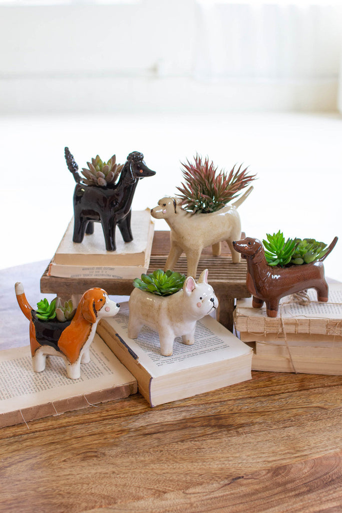 Set of 5 ceramic dog planters - Bombay Mercantile
