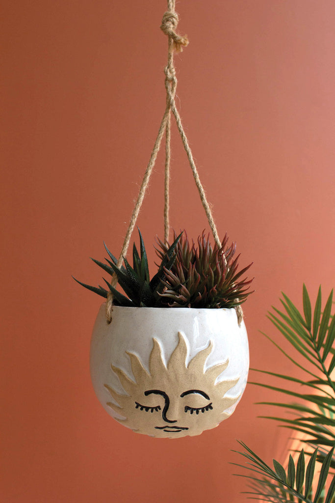 Ceramic hanging sun face planter - Bombay Mercantile