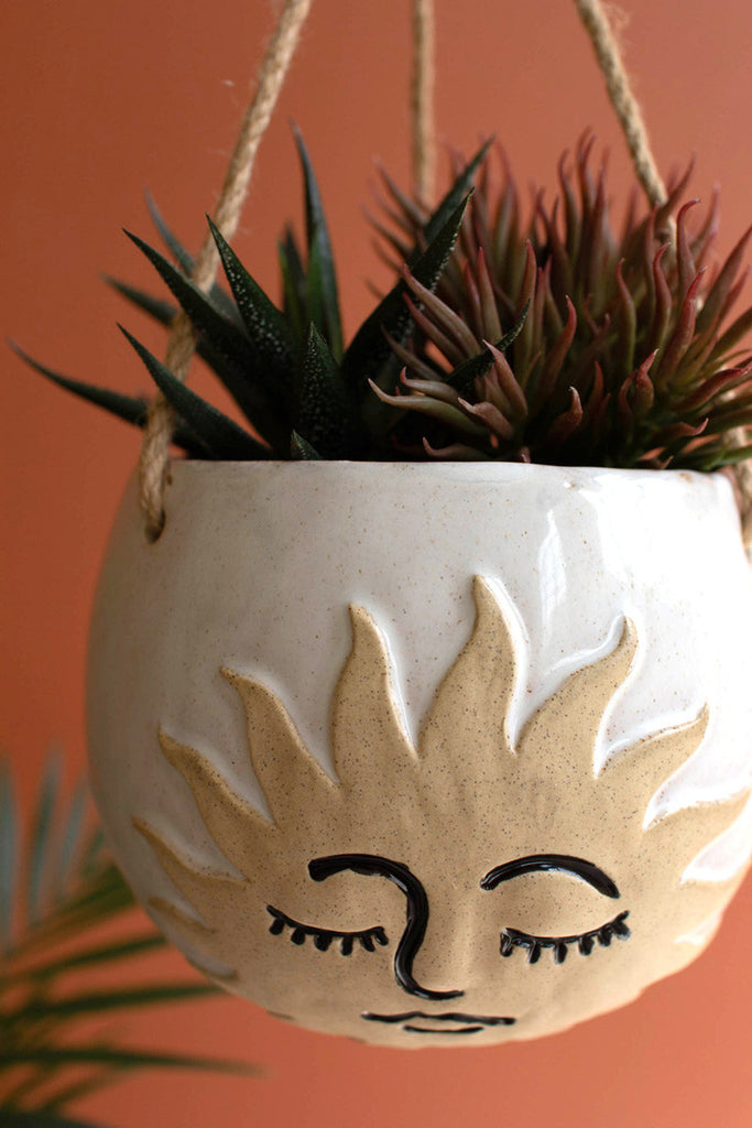 Ceramic hanging sun face planter - Bombay Mercantile