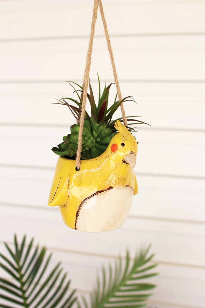 Hanging ceramic cockatiel planter, Set of 2 - Bombay Mercantile
