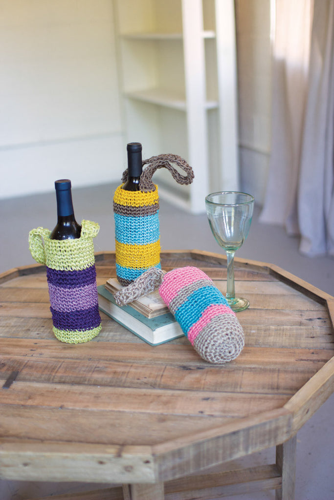 Crocheted fique wine bags, set of 3 - The Nifty Decor
