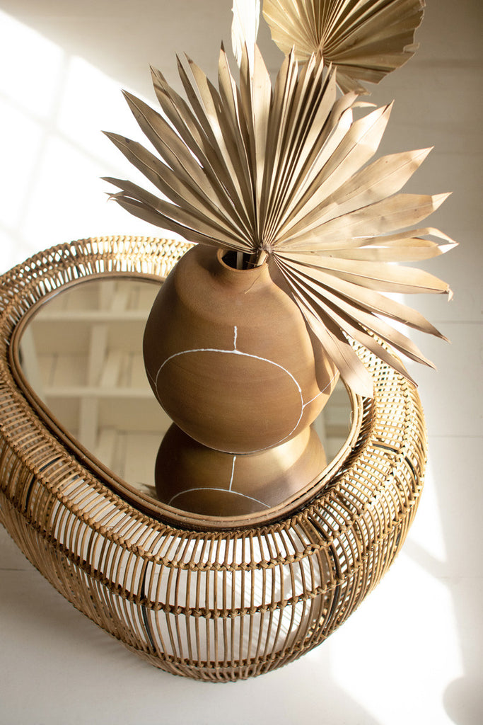 Woven bamboo table with mirror top - Bombay Mercantile