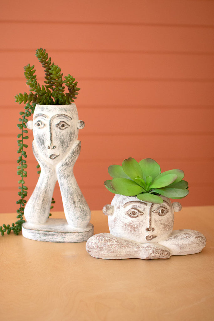Set of 2 ceramic face planters - Bombay Mercantile