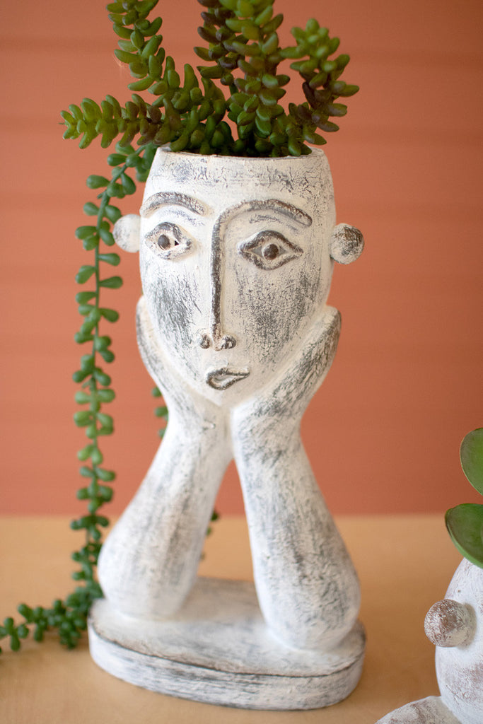 Set of 2 ceramic face planters - Bombay Mercantile