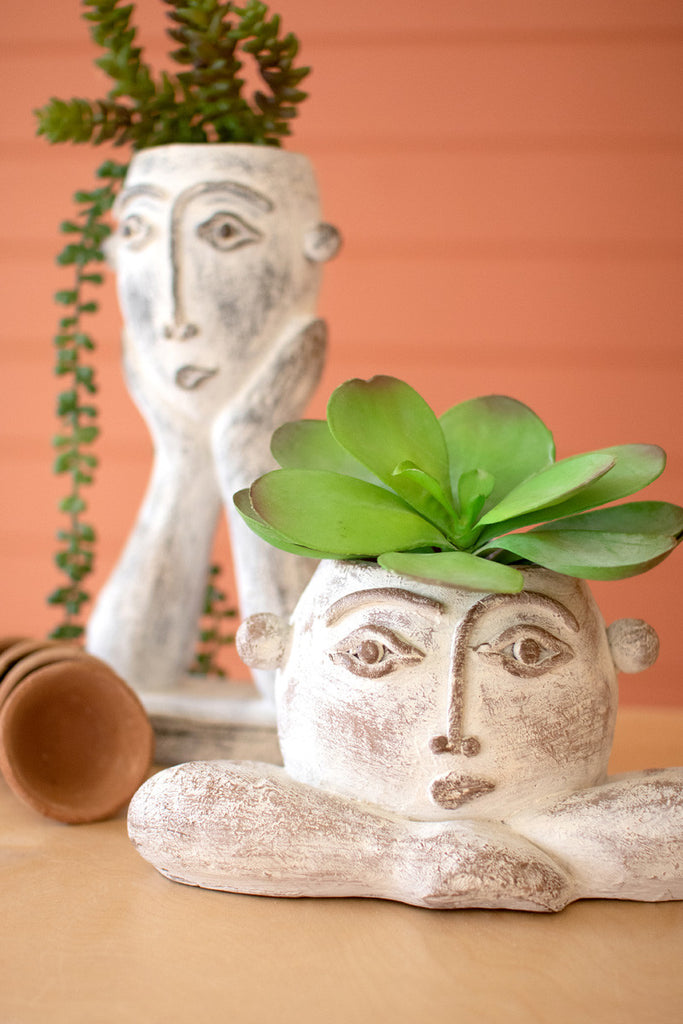 Set of 2 ceramic face planters - Bombay Mercantile