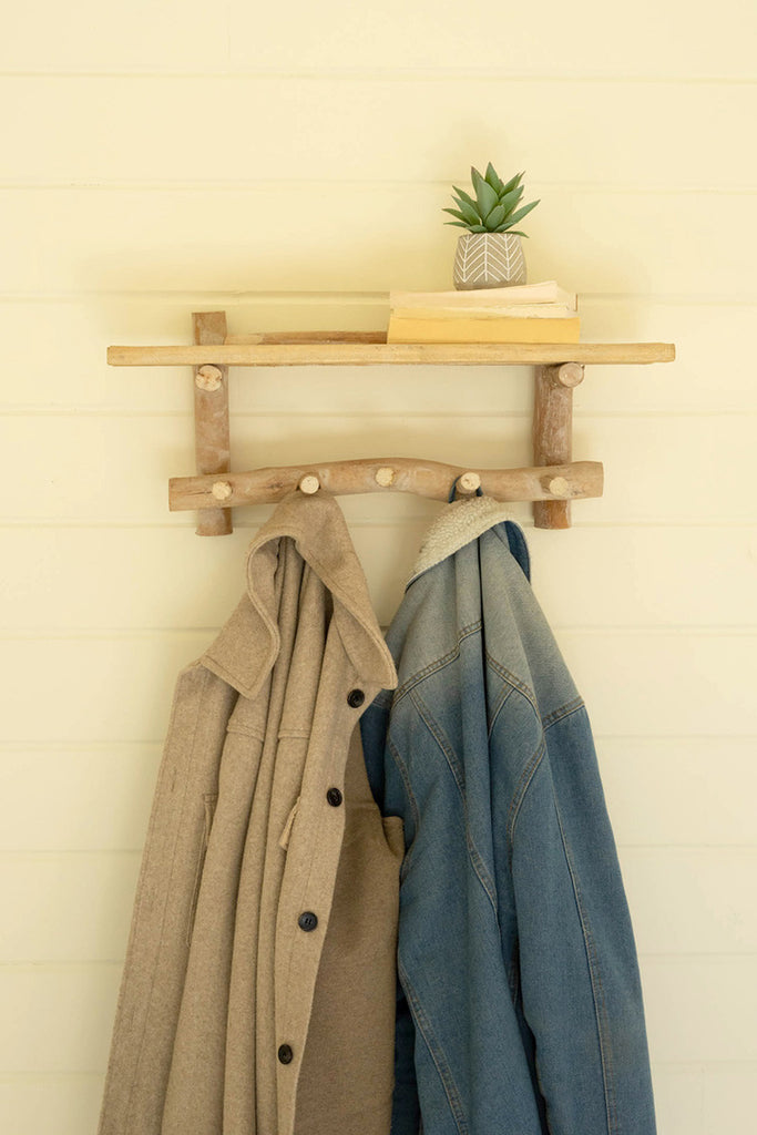 Reclaimed wood shelf with coat rack - Bombay Mercantile