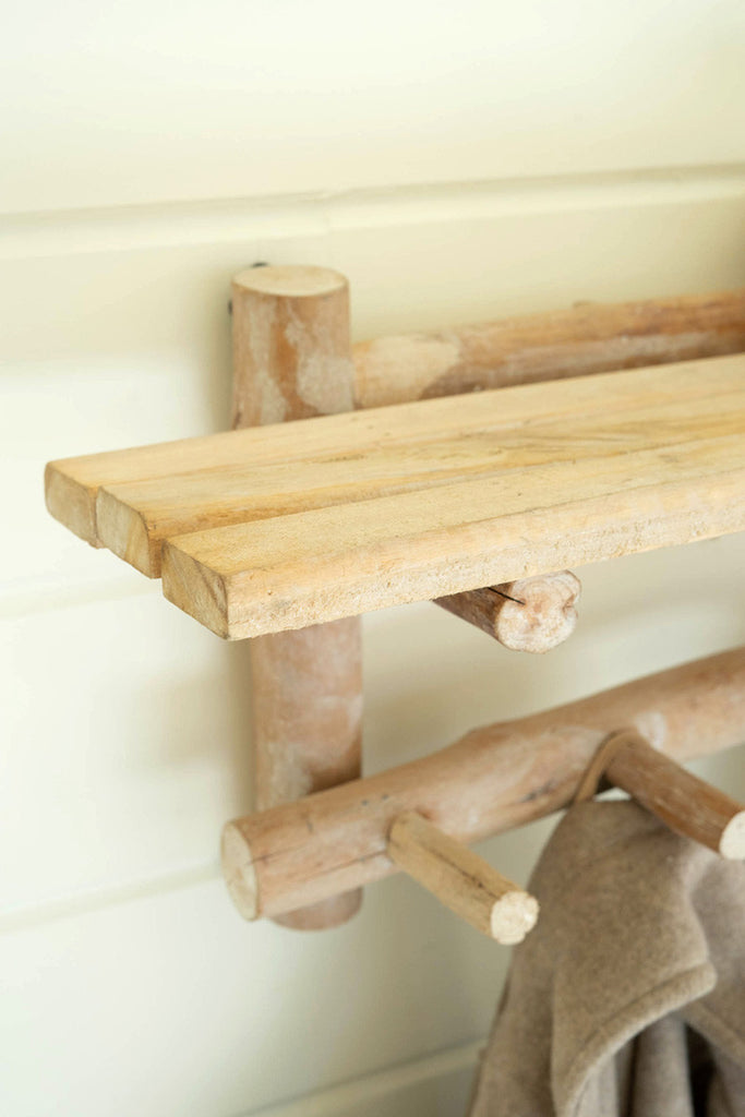 Reclaimed wood shelf with coat rack - Bombay Mercantile