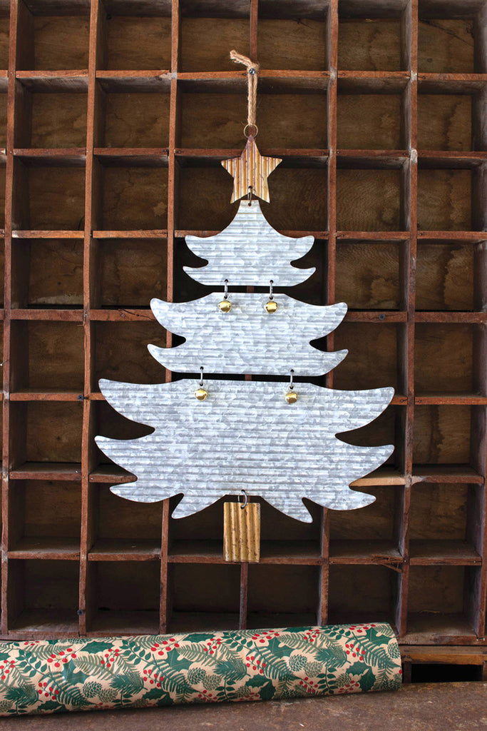 Galvanized metal christmas tree door hanger - Bombay Mercantile
