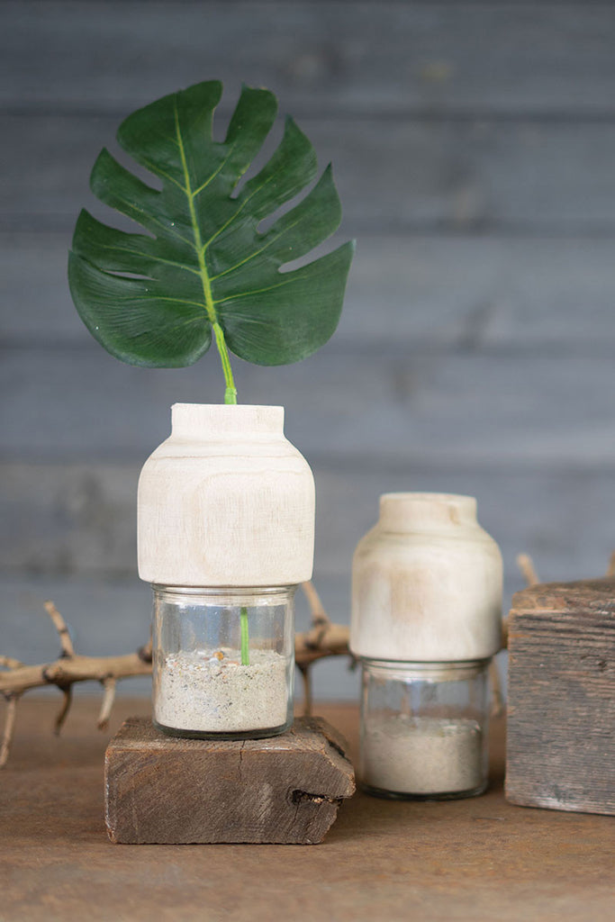 Hand carved wood & glass bud vase - The Nifty Decor