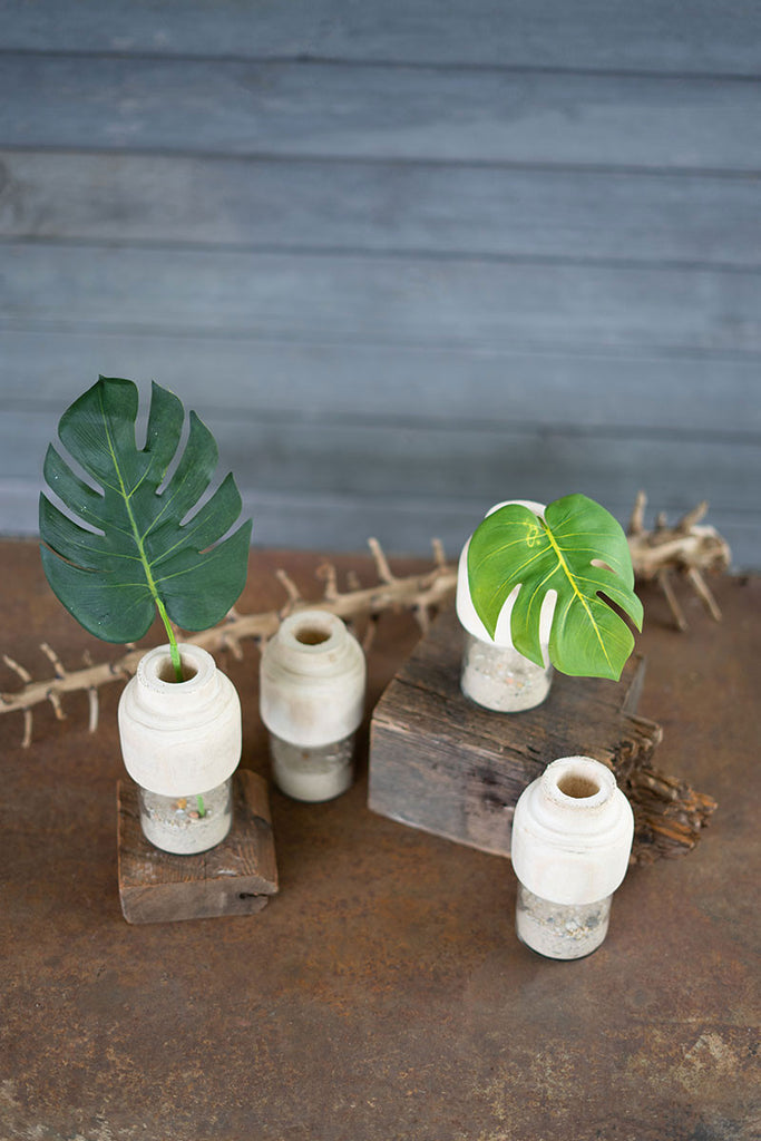 Hand carved wood & glass bud vase - The Nifty Decor