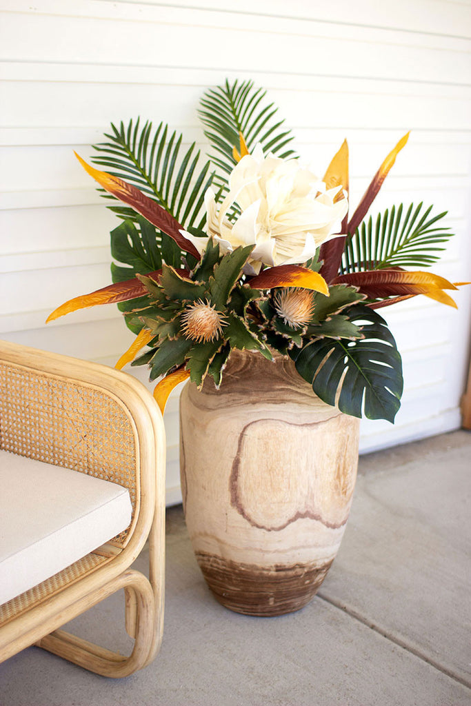 Giant hand-carved wood urn - The Nifty Decor