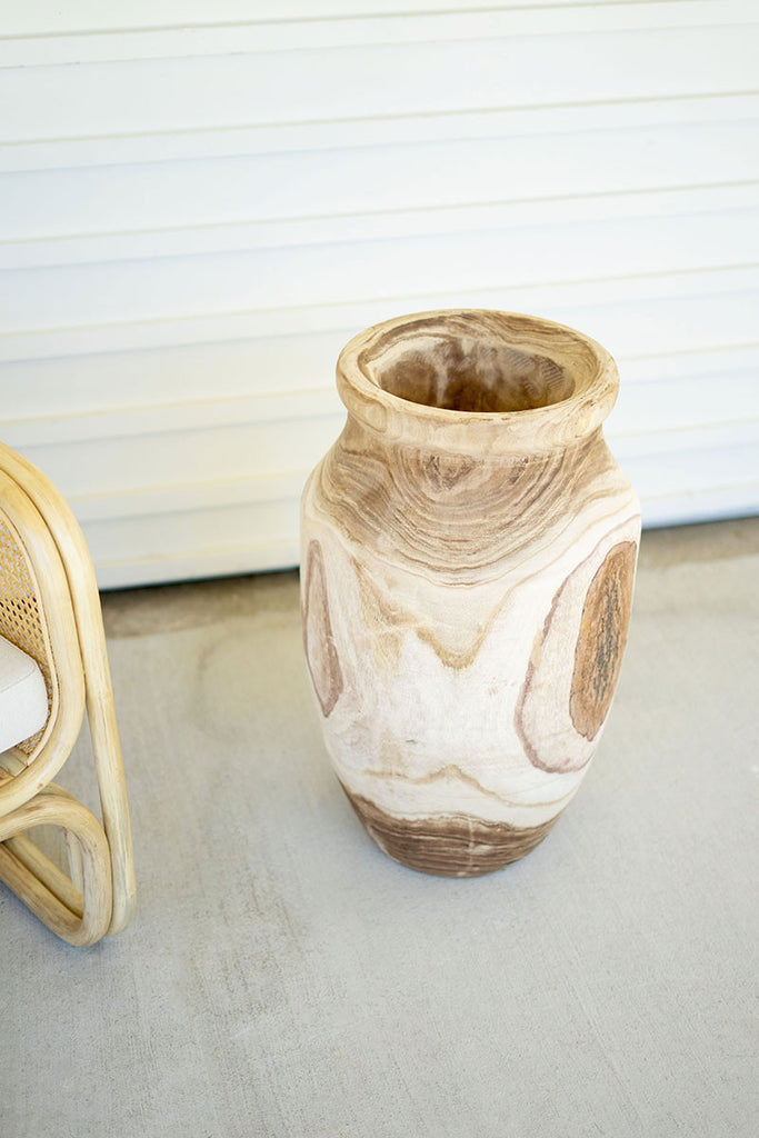 Giant hand-carved wood urn - The Nifty Decor