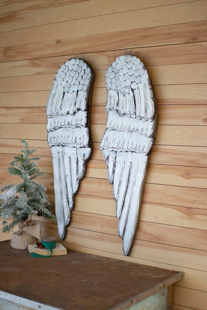 White painted wooden angel wings Set of 2 - The Nifty Decor