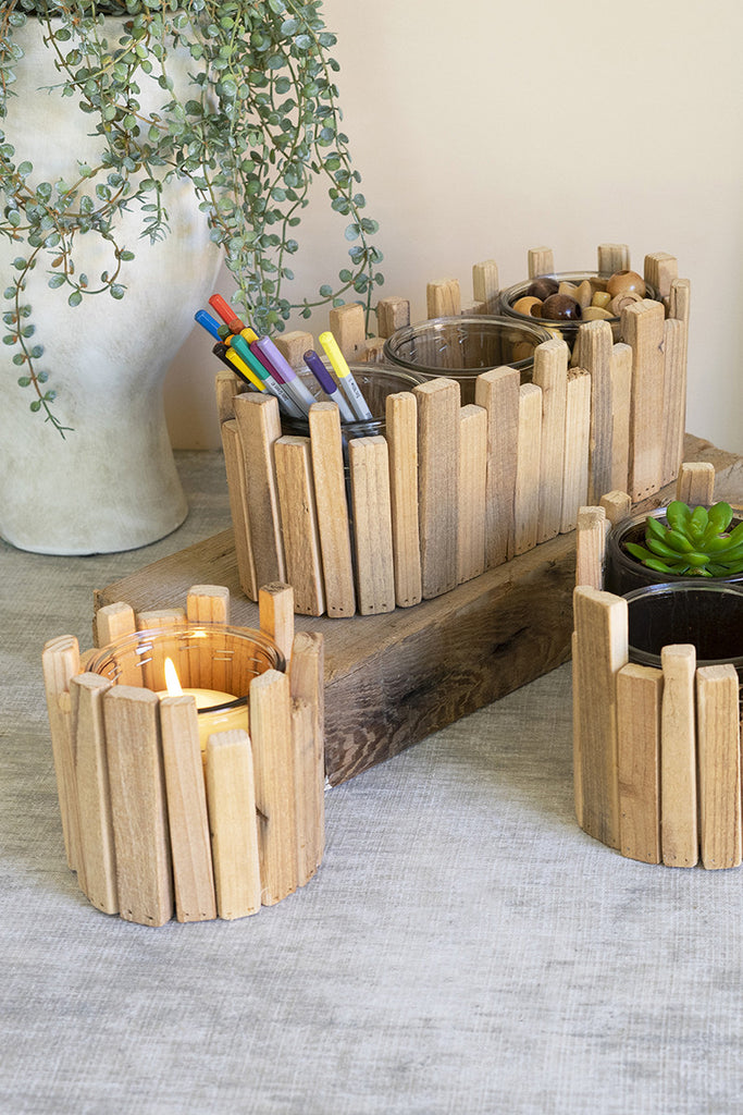 Candle holders with wood containers, set of 3 - The Nifty Decor