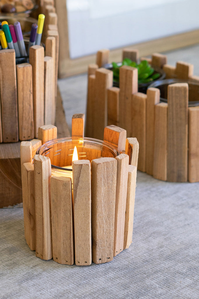 Candle holders with wood containers, set of 3 - The Nifty Decor