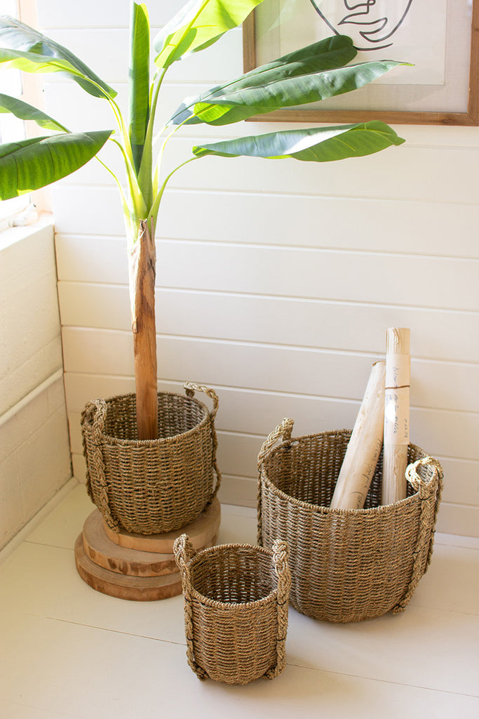 Set of 3 seagrass baskets with handles - The Nifty Decor