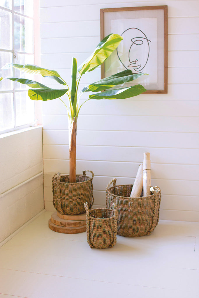 Set of 3 seagrass baskets with handles - The Nifty Decor