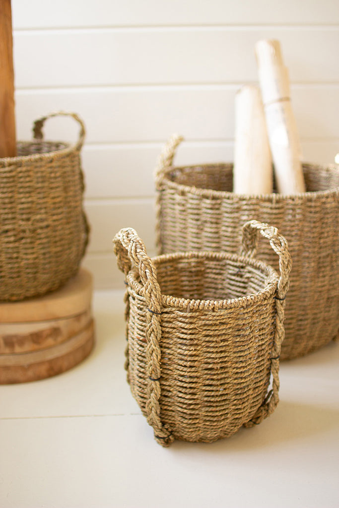 Set of 3 seagrass baskets with handles - The Nifty Decor