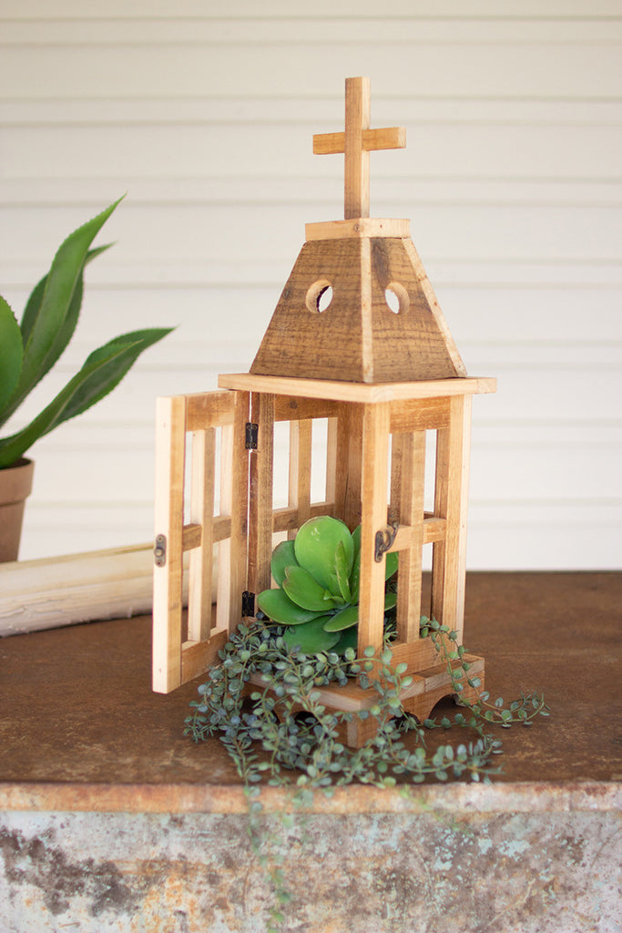 Wooden lantern with cross finial - The Nifty Decor