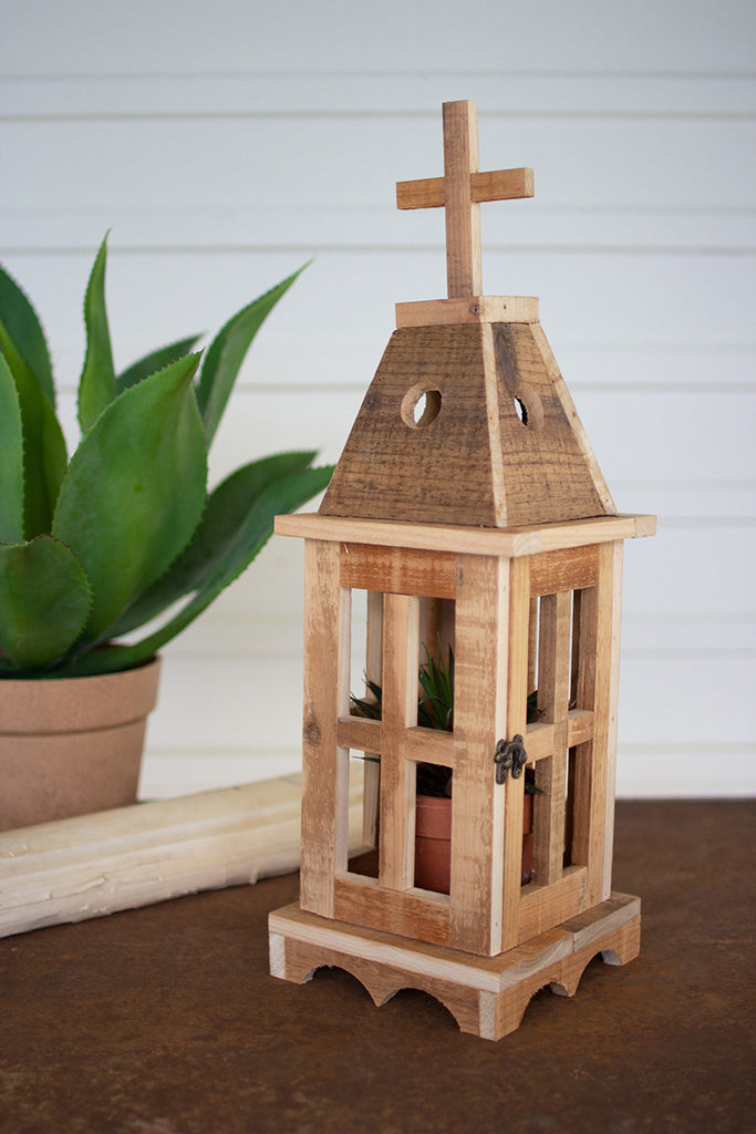 Wooden lantern with cross finial - The Nifty Decor